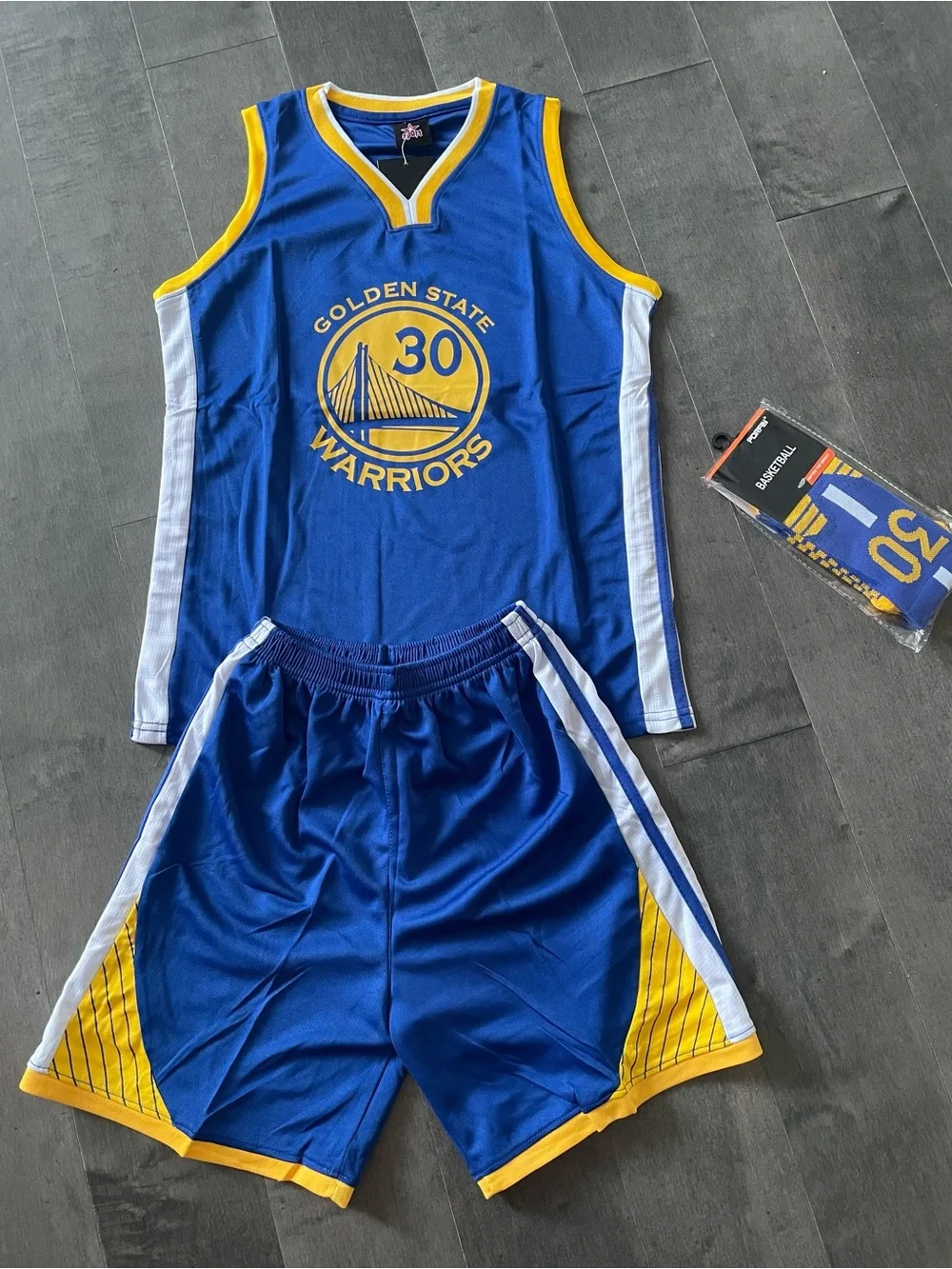 Stephen Curry #30 Blue and Yellow warriors away Basketball Jersey and Shorts Set